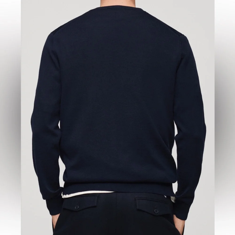 MANGO Wool Crewneck Sweater Dark Navy
